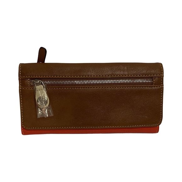 RELIC‎ Boho Style Faux Leather Brown Orange Checkbook Wallet Slots NWT - Picture 1 of 13